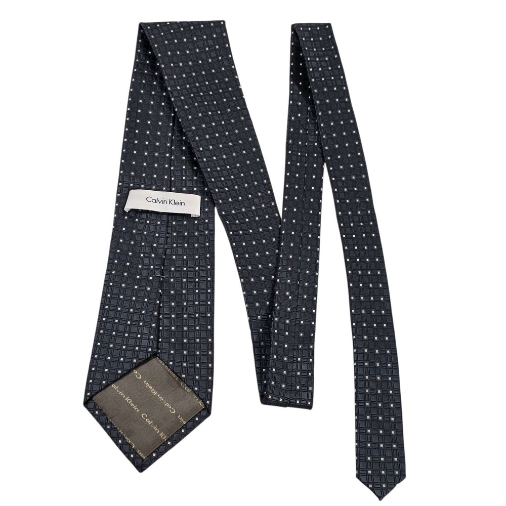Calvin Klein Silk Tie Men's Gray White Polka Dot‎ Woven Luxury Designer Necktie